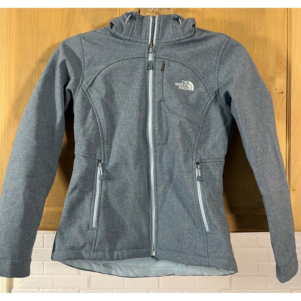 The North Face Apex Bionic Hooded Jacket Women Small Blue Gray Softshell Zip